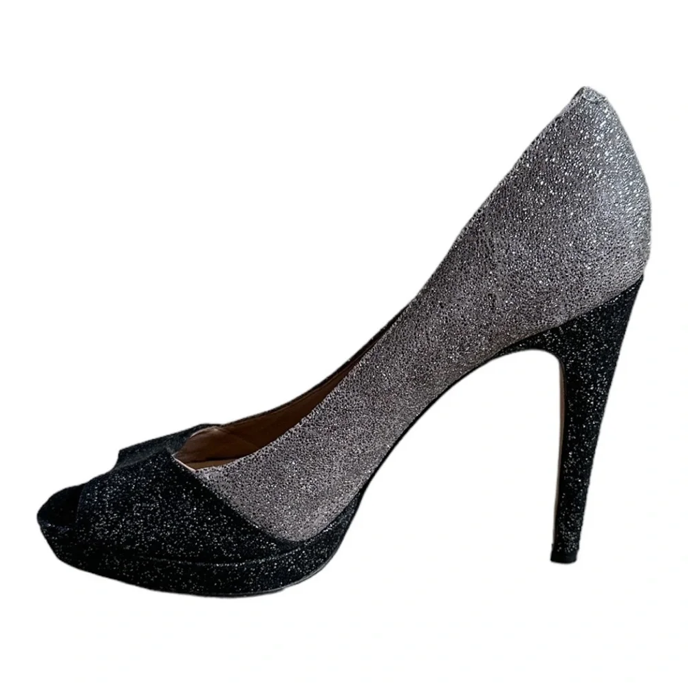 Vince Camuto Timmons Glitter Two Tone Peep Toe Stiletto Heels Size 7